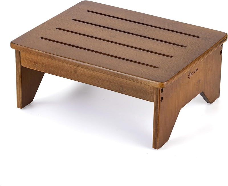 StrongTek Bamboo Bed Step Stool for Adults & Kids – Wide 16" Platform, 300 lbs Capacity, Non-Slip Drainage Surface, 6.5" Height Safe Bedside Stool, Bathroom Shower Step & Office Foot Rest (Walnut) - Image 1